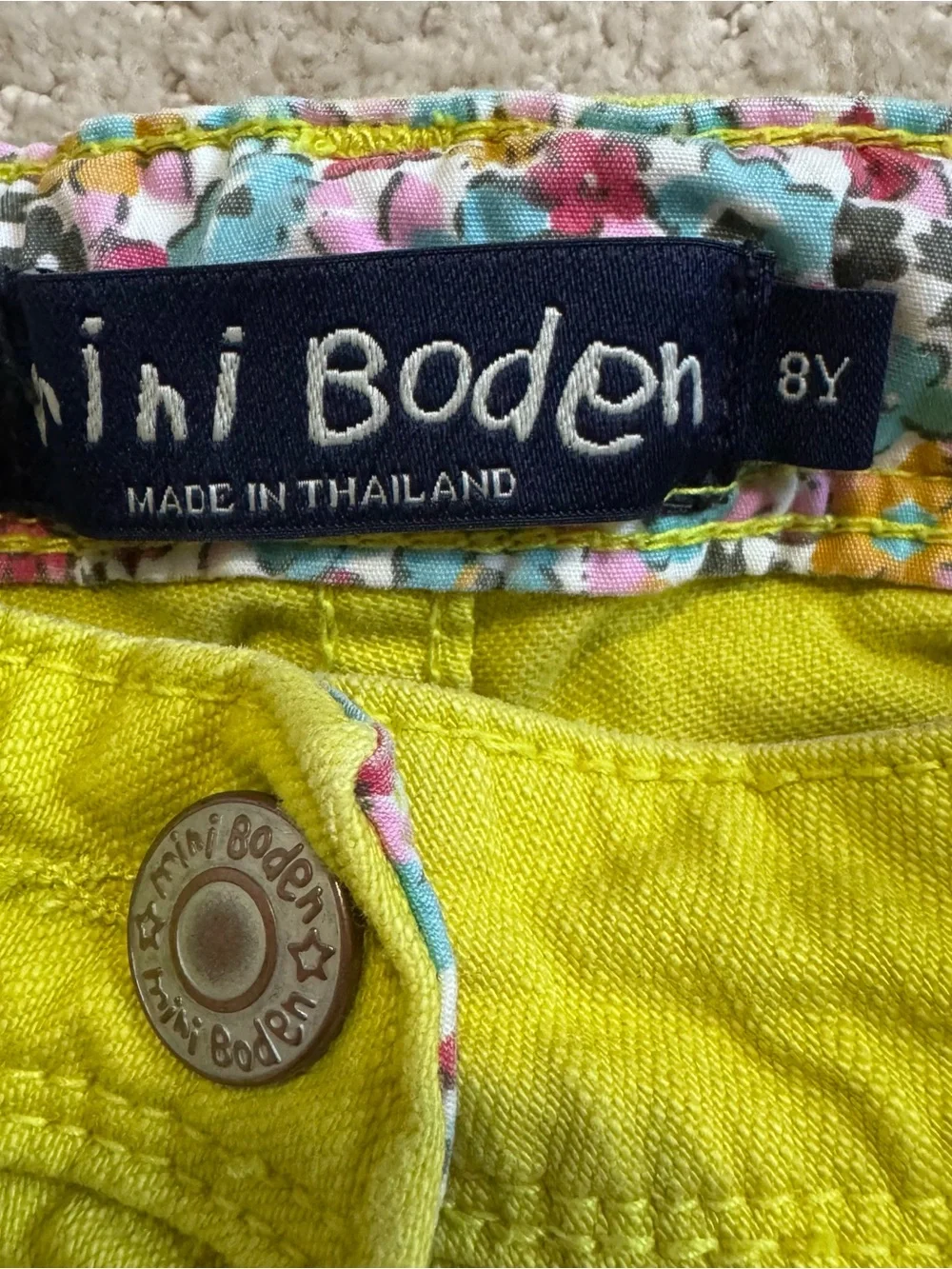 Mini Boden Girls Jeans Adjustable Waist Size 8 Y Lime Green Colorful